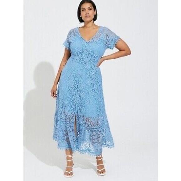 Torrid Maxi Lace Button Front Dress Blue - Picture 1 of 6